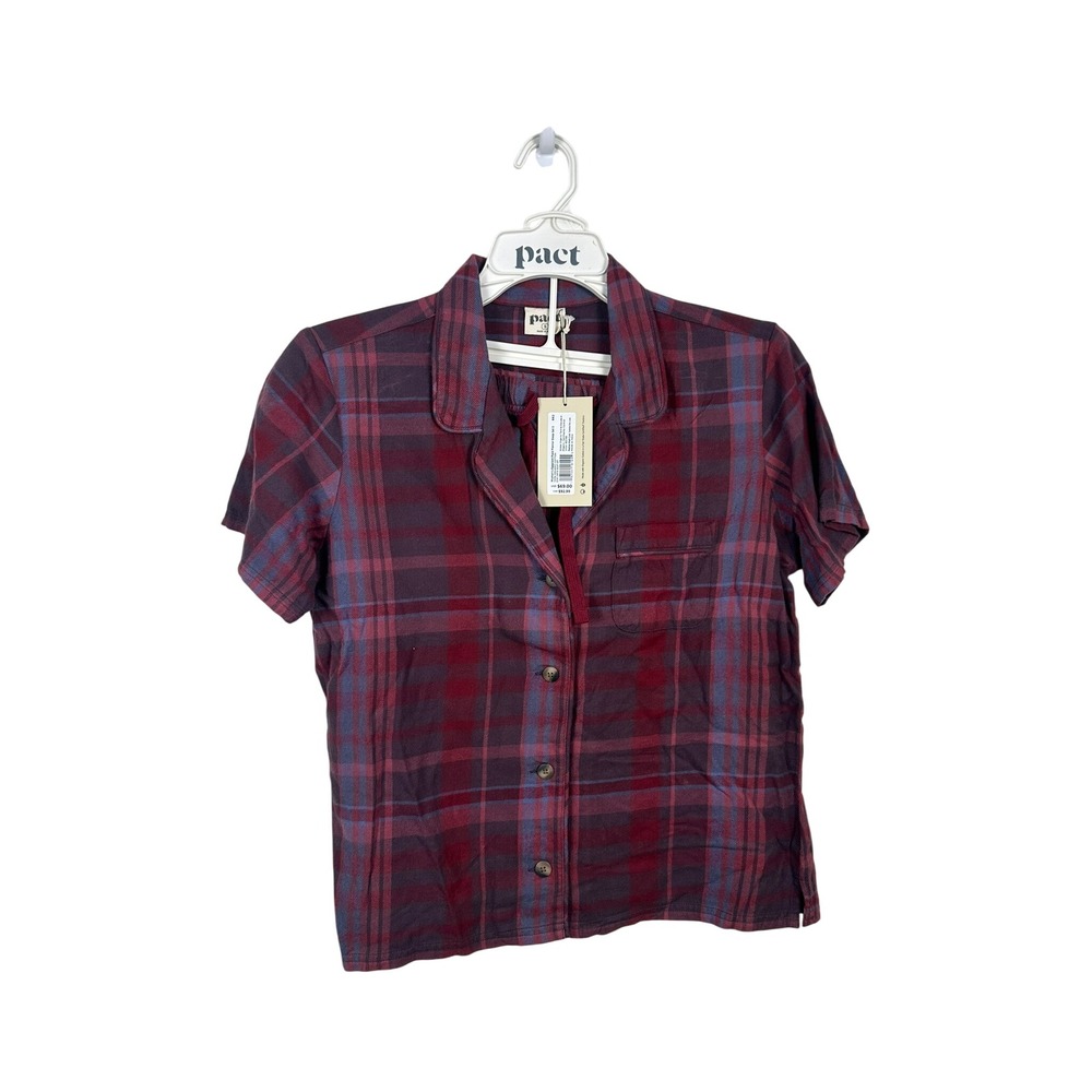 Pact Flannel Sleep Set Women Small Eggplant Plaid New Organic Cotton Pajamas